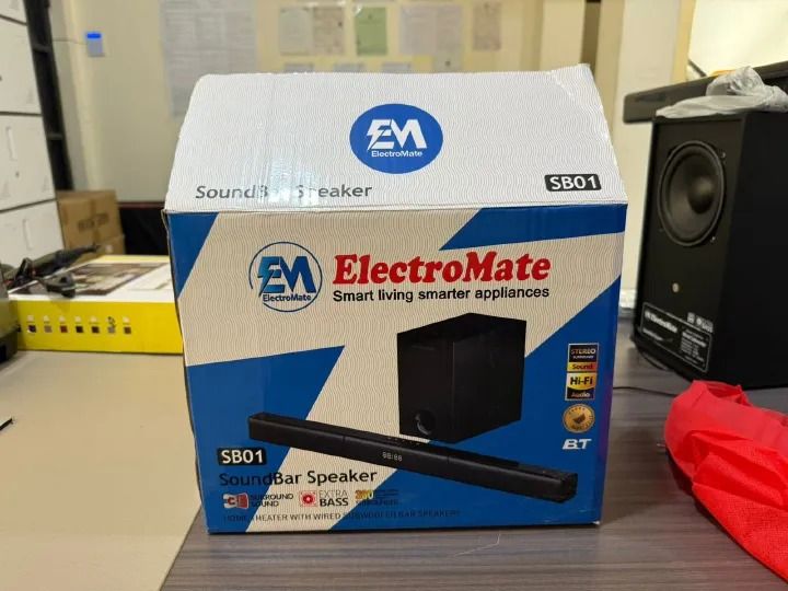 ElectroMate-SB01 SoundBar Speaker with Wired Subwoofer delivers an immersive home audio experience with deep bass and crystal-clear sound, perfect for movies, music, and gaming Sound Bar System
