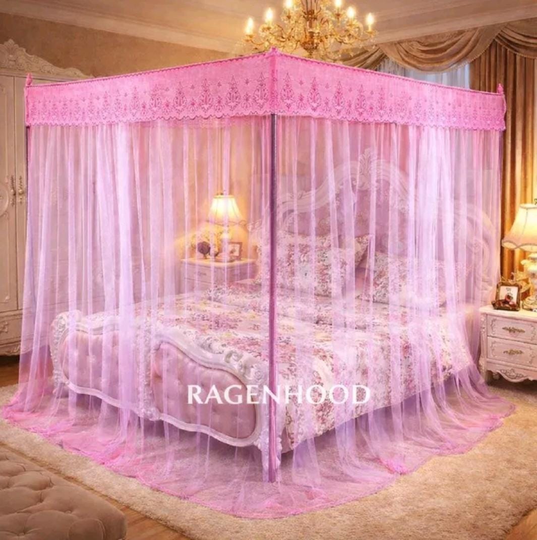 VALENTINE Special offer!!!!4 colours 4 stand Strong Mosquito Net ,four corner post , elegant 4-pole bed canopy with sturdy frame and premium netting for fullprotection. available in 4*6,  5*6 and 6*6