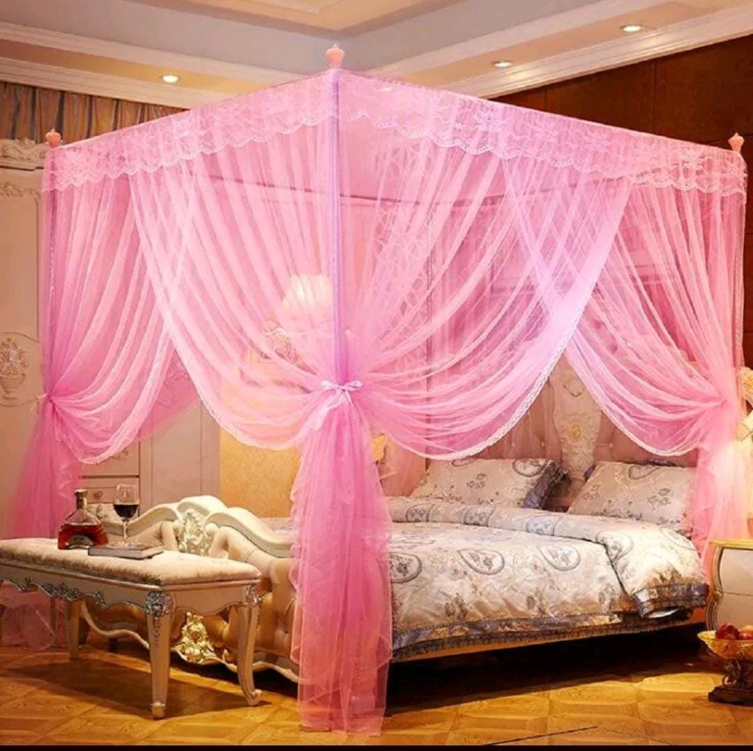 VALENTINE Special offer!!!!4 colours 4 stand Strong Mosquito Net ,four corner post , elegant 4-pole bed canopy with sturdy frame and premium netting for fullprotection. available in 4*6,  5*6 and 6*6