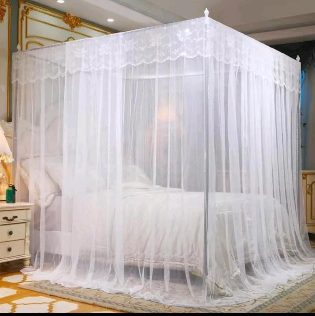 VALENTINE Special offer!!!!4 colours 4 stand Strong Mosquito Net ,four corner post , elegant 4-pole bed canopy with sturdy frame and premium netting for fullprotection. available in 4*6,  5*6 and 6*6