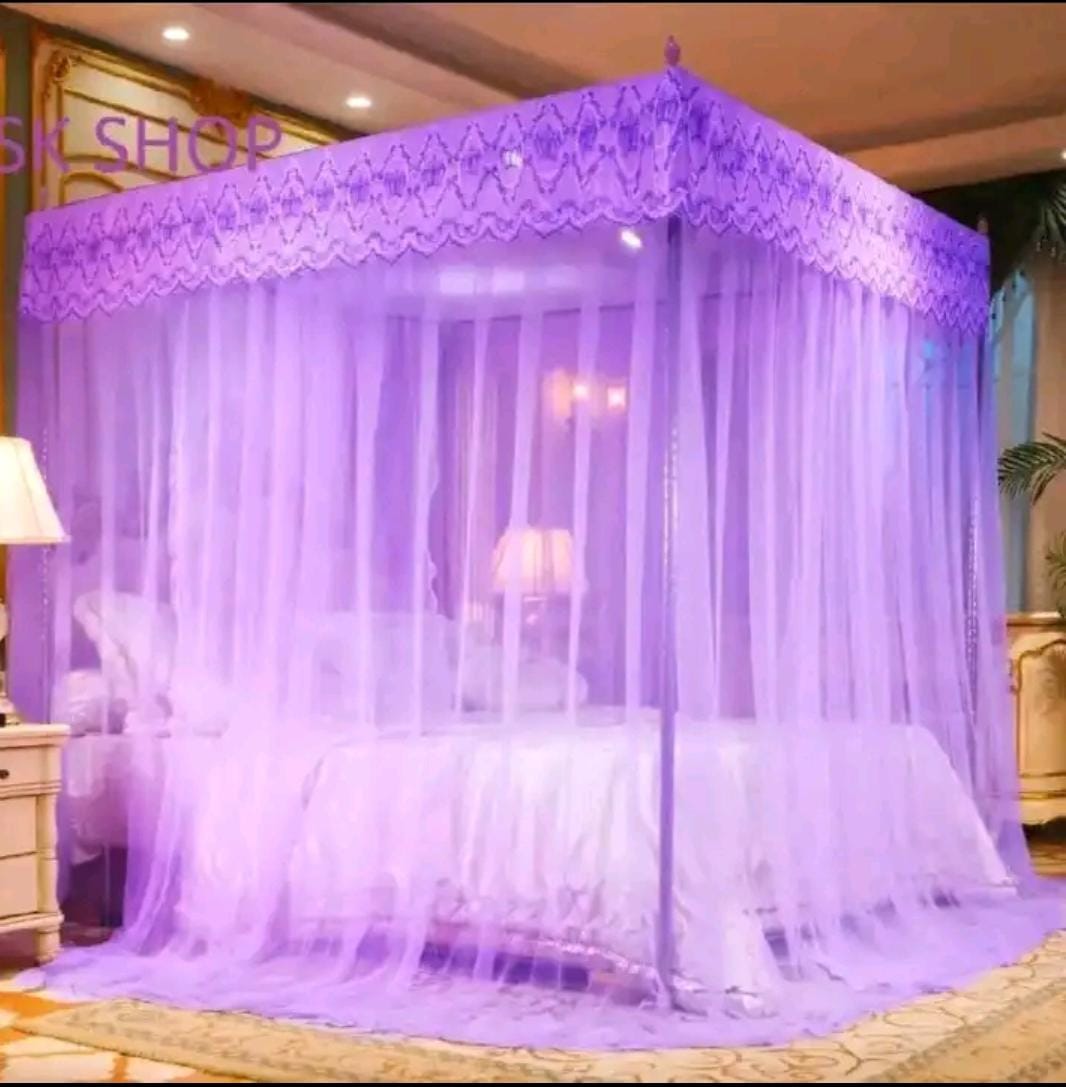 VALENTINE Special offer!!!!4 colours 4 stand Strong Mosquito Net ,four corner post , elegant 4-pole bed canopy with sturdy frame and premium netting for fullprotection. available in 4*6,  5*6 and 6*6