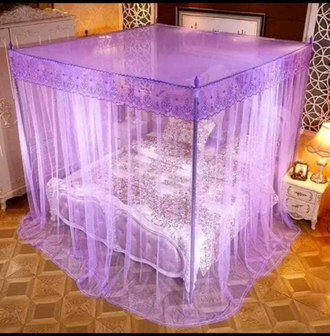 VALENTINE Special offer!!!!4 colours 4 stand Strong Mosquito Net ,four corner post , elegant 4-pole bed canopy with sturdy frame and premium netting for fullprotection. available in 4*6,  5*6 and 6*6