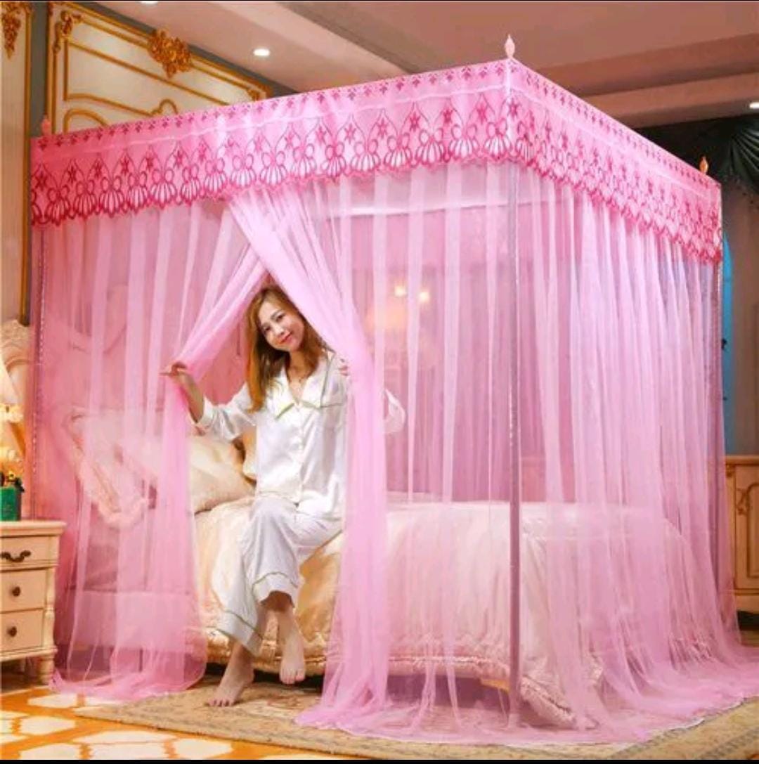 VALENTINE Special offer!!!!4 colours 4 stand Strong Mosquito Net ,four corner post , elegant 4-pole bed canopy with sturdy frame and premium netting for fullprotection. available in 4*6,  5*6 and 6*6
