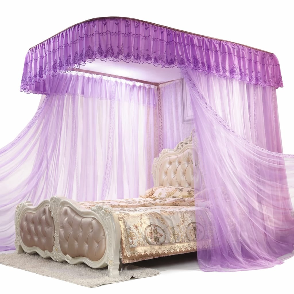 Clearance Offer✨Premium 2 stand Mosquito Net with Rails🛏️✨LUXURY AND REPELLENT TENT  CANOPY MOSQUITO NET.Pink Purple Cream and white.Full coverage protection from mosquitoes & insects.Easy to install