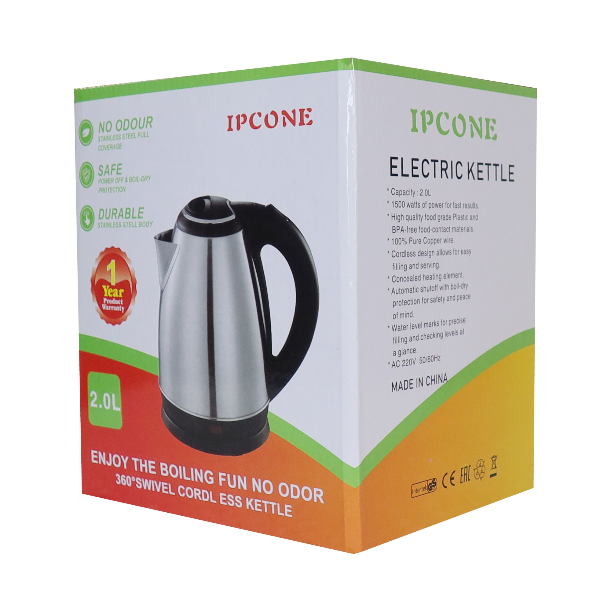 IPCONE 2L Energy Efficient Electric Water Kettle Heater Jug Cordless Stainless Steel Electric Kettle