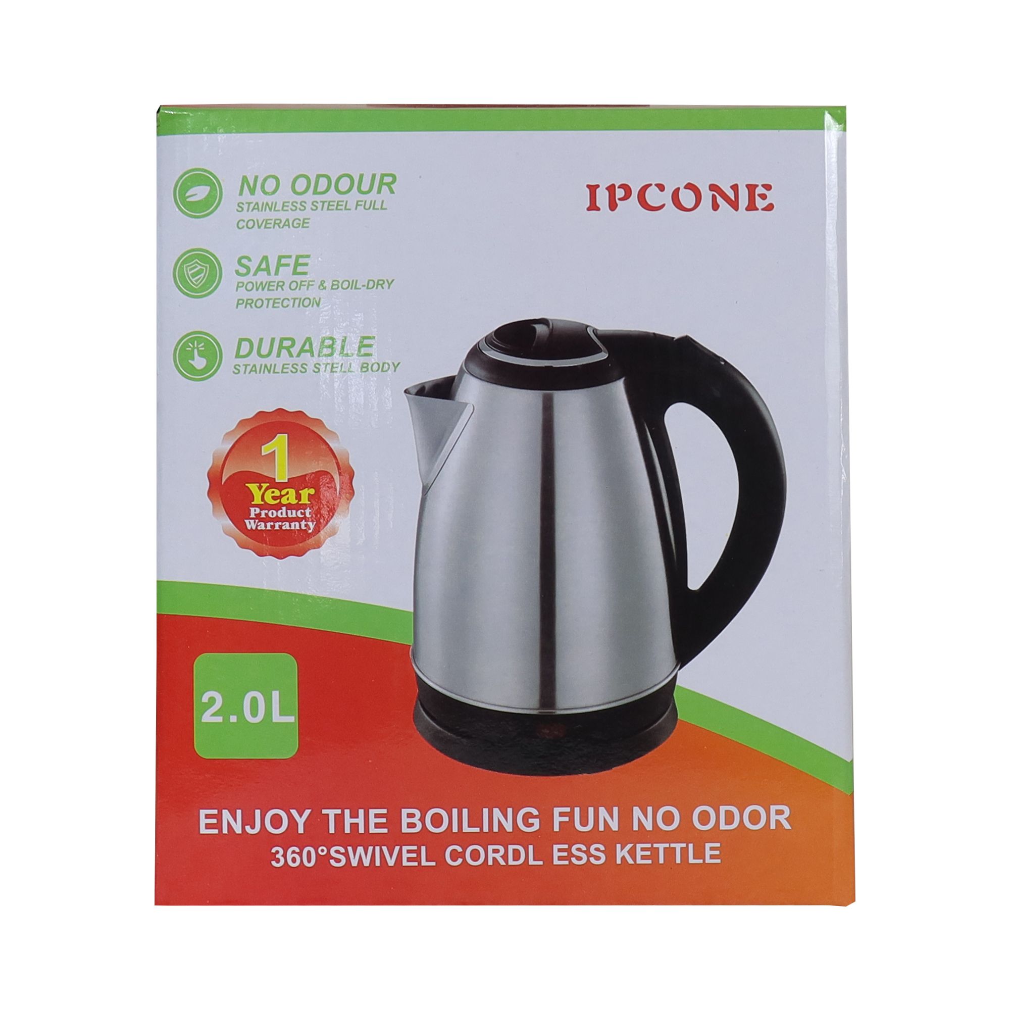 IPCONE 2L Energy Efficient Electric Water Kettle Heater Jug Cordless Stainless Steel Electric Kettle