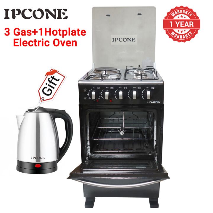IPCONE 3 Gas +1 Hotplate Free Standing Gas Cooker Kitchen Appliance with 60L Electric oven WLD-560-3G1E