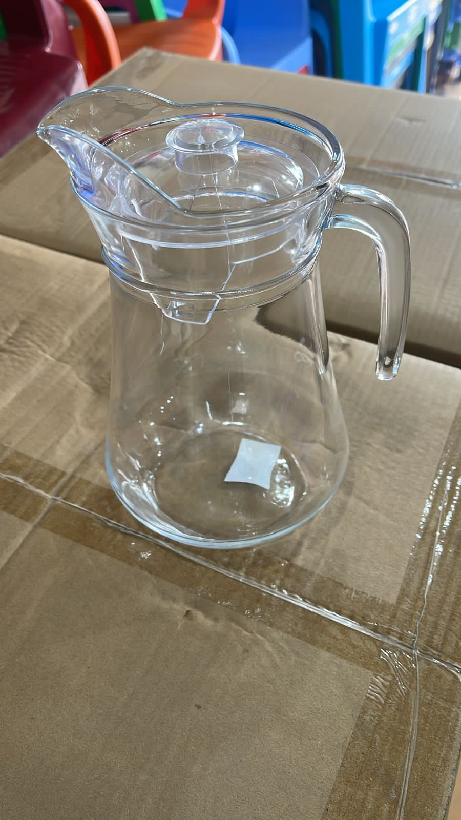 Glass jug  Classic water shape is crafted with fire-polished rim. Machine-made using the latest technology to resemble the quality of hand-blown stemware at an everyday price. This