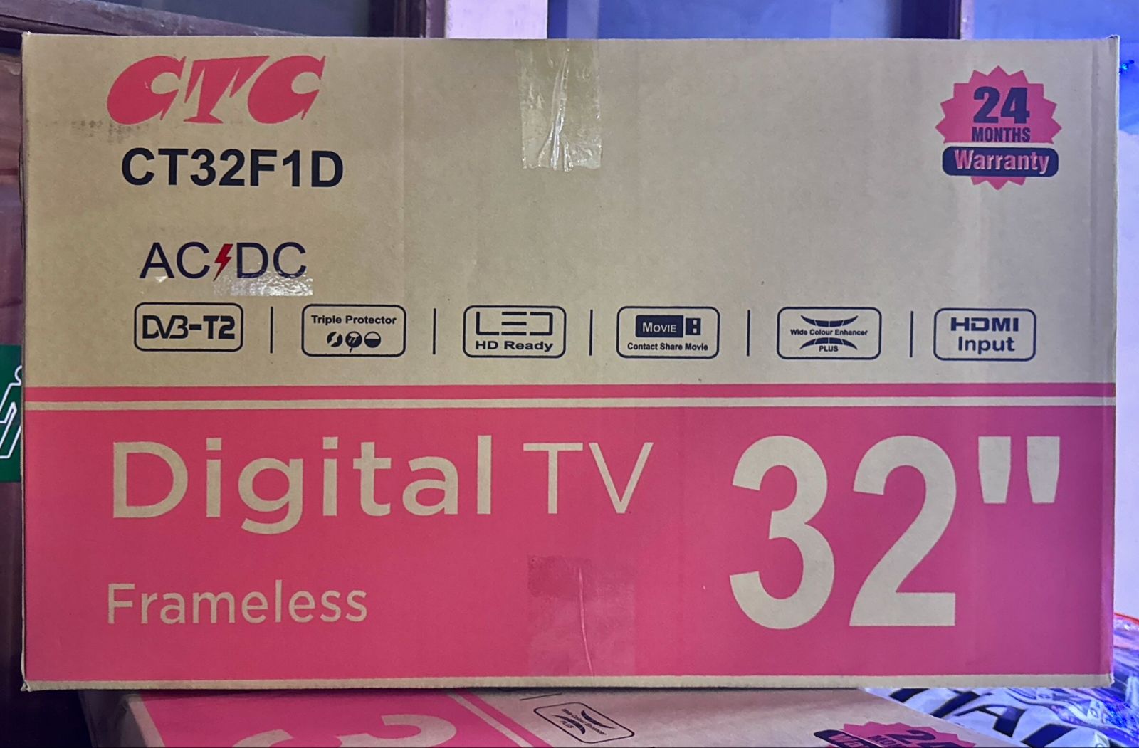 CTC 32" INCHES AC/DC LED DIGITAL FRAMELESS TV-INBUILD DECODER-USB/HDMI/VGA