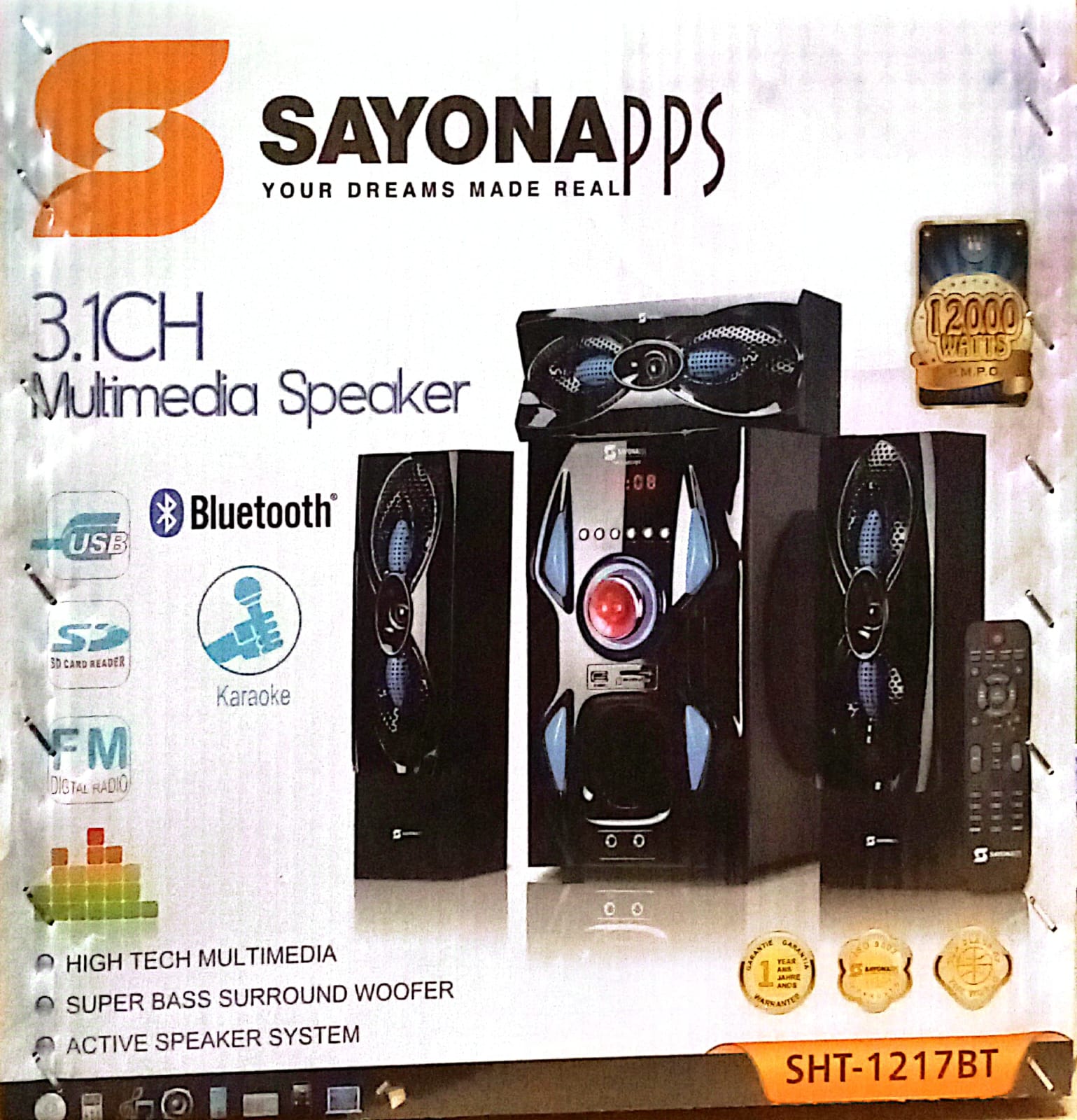 SAYONA 3.1 CH SUB WOOFER HOME THEATRE SPEAKER SYSTEM-BLUETOOTH/FM/USB-12000 WATTS