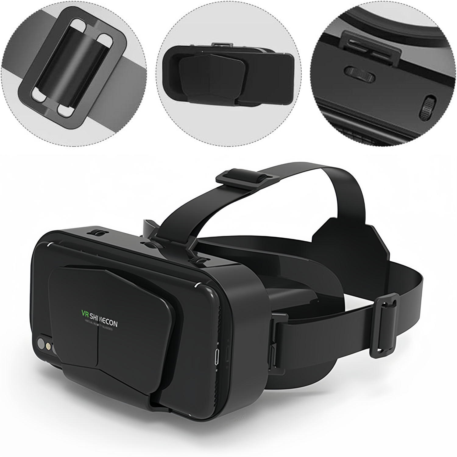 3D VR Glasses Virtual Reality Supports 360° Panorama Large Screen Adjustable Pupil Distance Compatible with 4.7-7.2 Inch Smartphones Suitable for VR Glasses for Movie Games (Black)