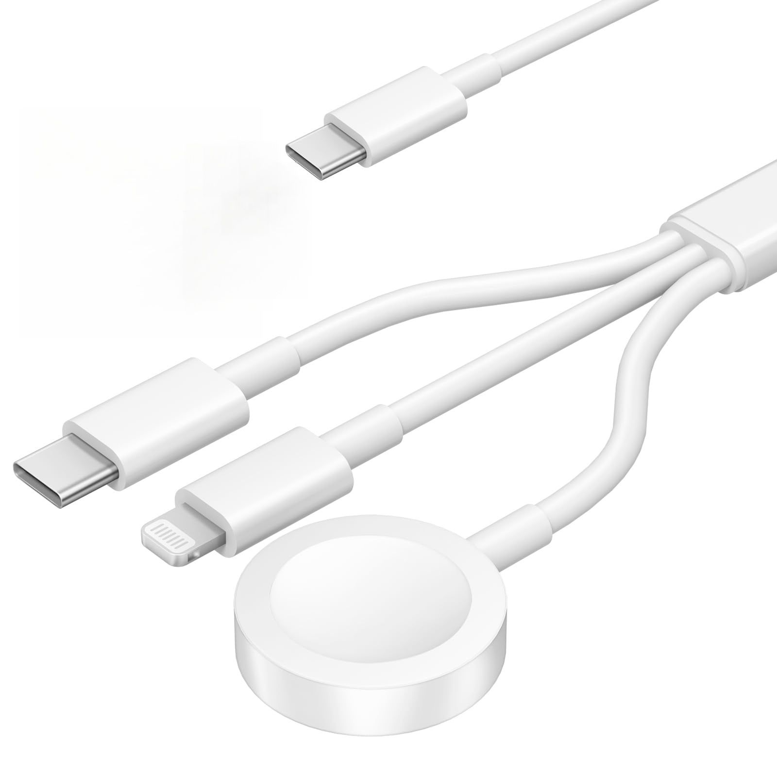 USB C Watch Charger, 3 in 1 Phone 15 USB C for iWatch Charger Lightning Data Cable Fast Charging Charger, 4ft Cable with 12W Port Travel Charger for Watch SE/SE2/9/8/7/6/5/4, for Phone 14/13/12 /11