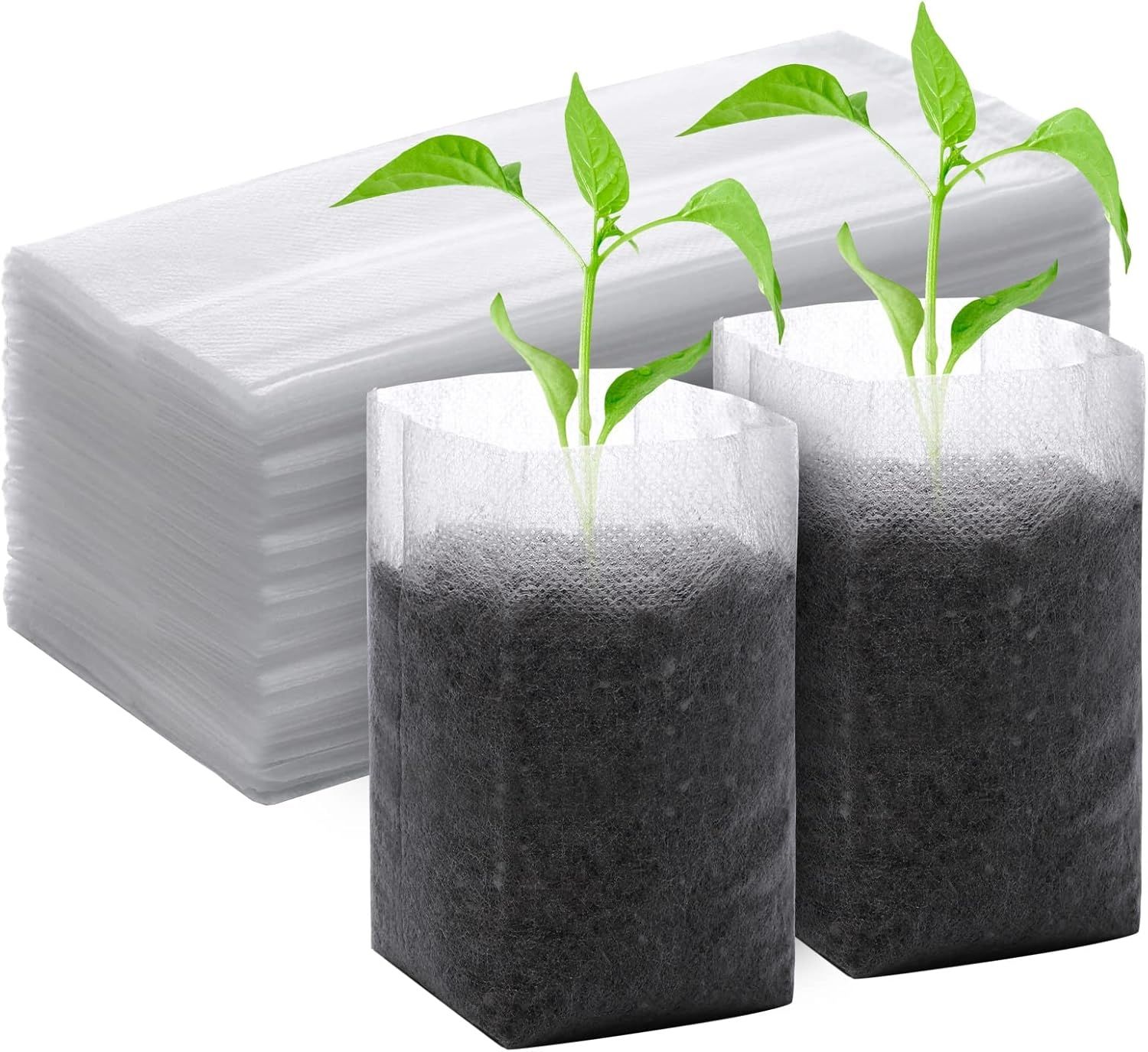 200pcs Biodegradable Plant Bags, (Multiple Sizes Available) Non-Woven Seedling Bags for Planting, Garden Seed Bags, Transplant Pot Plant Bags for Vegetables, Flowers, Indoor and Outdoor