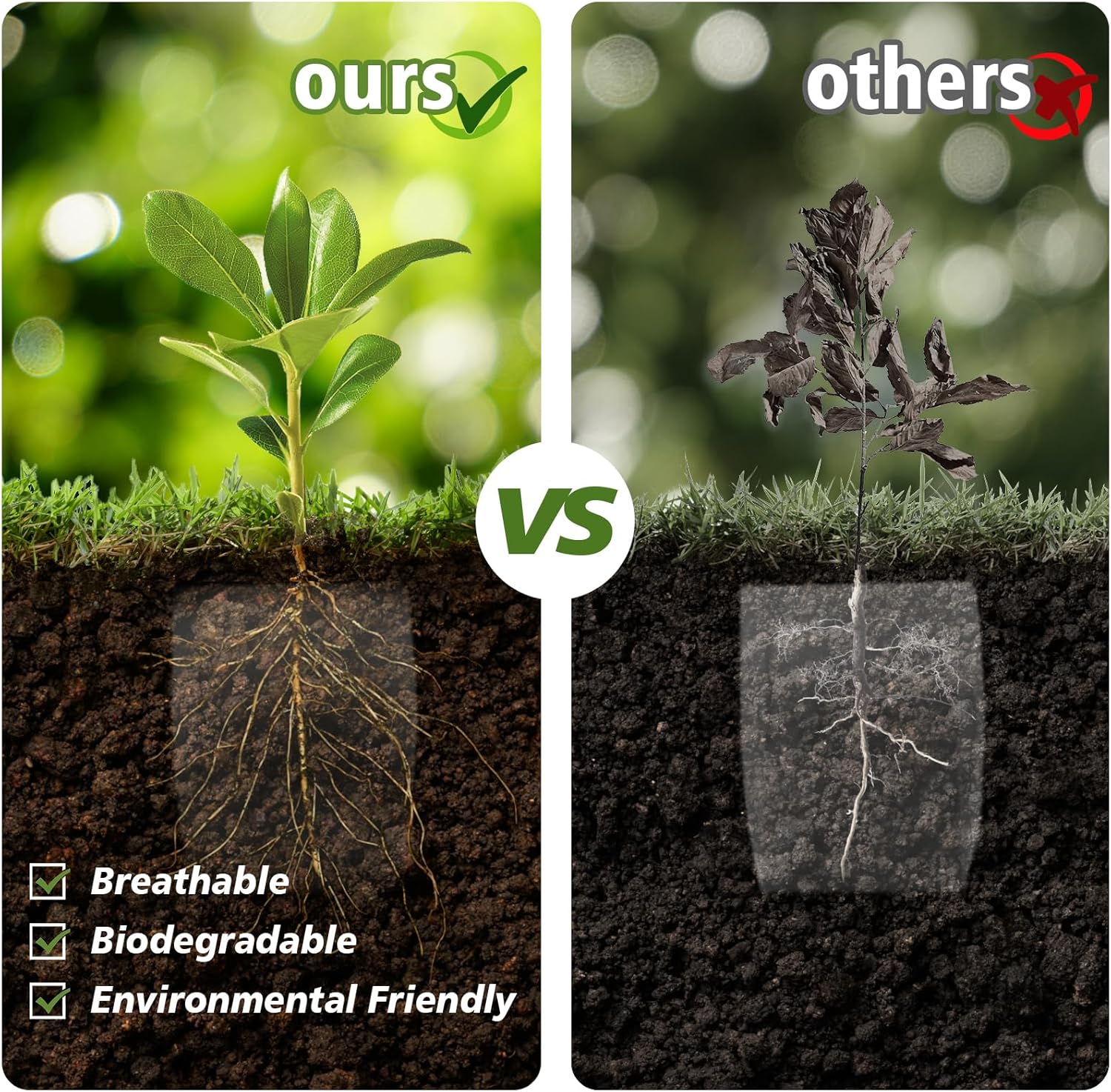 200pcs Biodegradable Plant Bags, (Multiple Sizes Available) Non-Woven Seedling Bags for Planting, Garden Seed Bags, Transplant Pot Plant Bags for Vegetables, Flowers, Indoor and Outdoor
