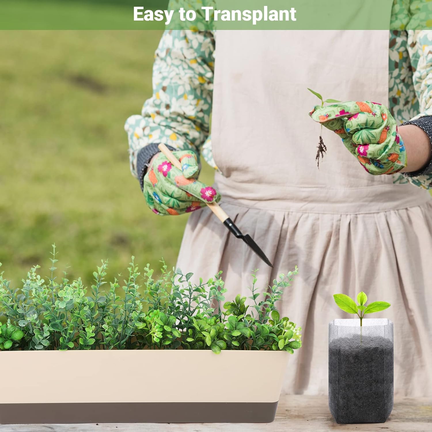 200pcs Biodegradable Plant Bags, (Multiple Sizes Available) Non-Woven Seedling Bags for Planting, Garden Seed Bags, Transplant Pot Plant Bags for Vegetables, Flowers, Indoor and Outdoor