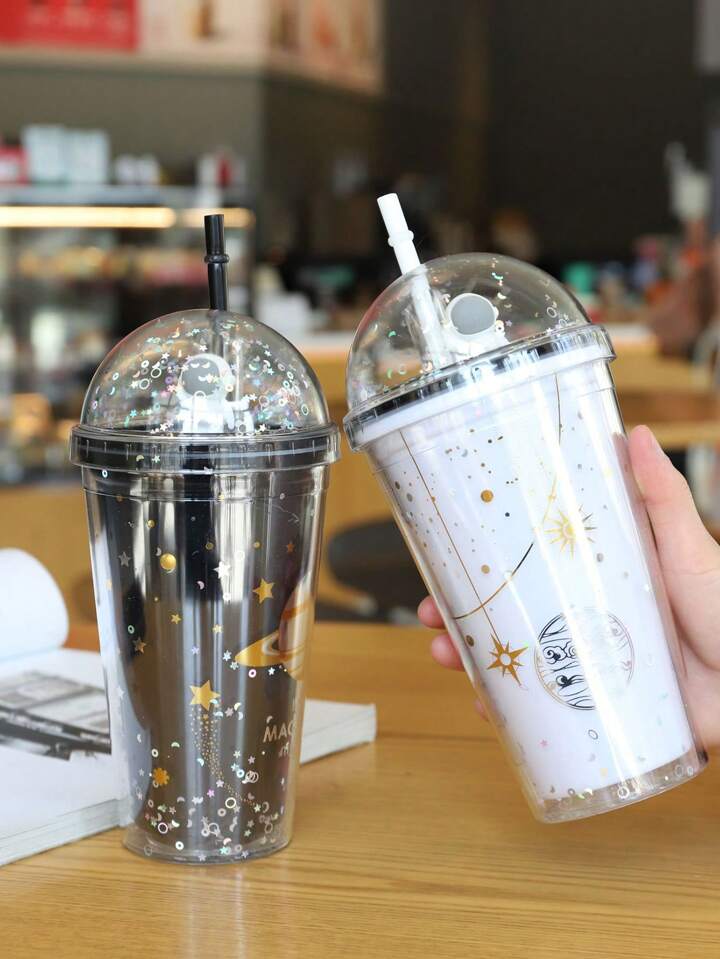 500ML ACRYLIC ASTRONAUT SMOOTHIE CUP DRINKING TUMBLER CUPS WITH LID AND STRAW, LOOK UP ASTRONAUT WATER BOTTLE FOR CHILDREN ADULTS, DOUBLE COVER INSULATED ACRYLIC REUSABLE, TRAVEL MUGS GIFT PARTY KIDS.