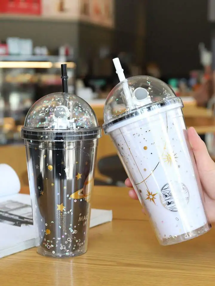 500ML ACRYLIC ASTRONAUT SMOOTHIE CUP DRINKING TUMBLER CUPS WITH LID AND STRAW, LOOK UP ASTRONAUT WATER BOTTLE FOR CHILDREN ADULTS, DOUBLE COVER INSULATED ACRYLIC REUSABLE, TRAVEL MUGS GIFT PARTY KIDS.