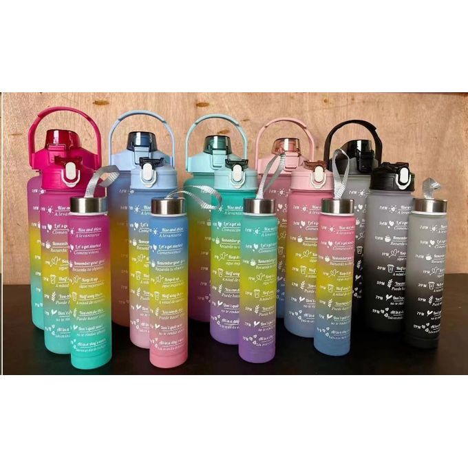 3 In 1 Water Bottle Pack of 3 Water Bottles, 2Litres/750Ml/300Ml Sports Water Bottles, Leakproof & BPA Free, Motivational Water Bottles with Time Marker for Outdoor Sports, Fitness, Office