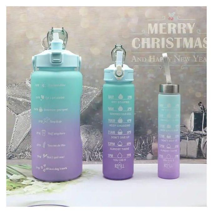 3 In 1 Water Bottle Pack of 3 Water Bottles, 2Litres/750Ml/300Ml Sports Water Bottles, Leakproof & BPA Free, Motivational Water Bottles with Time Marker for Outdoor Sports, Fitness, Office