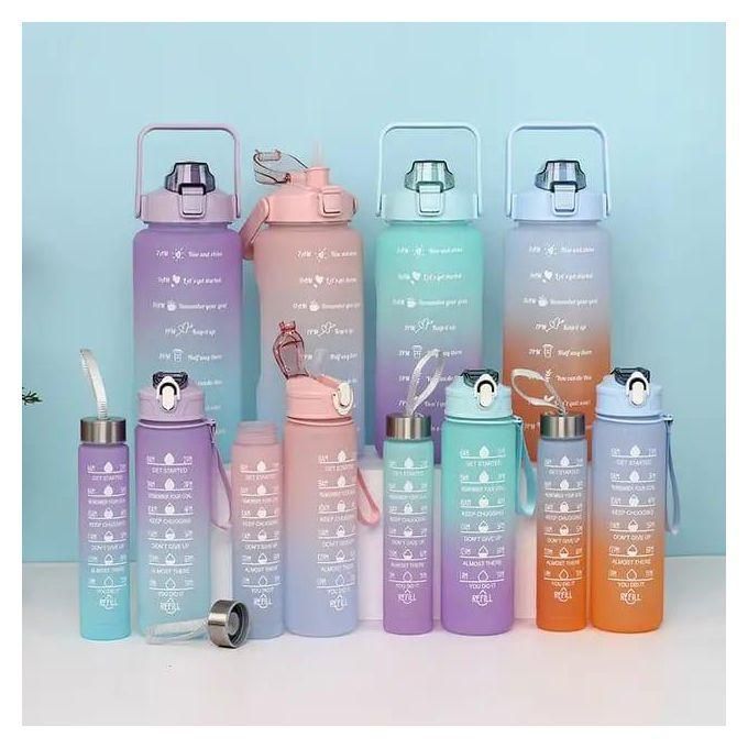 3 In 1 Water Bottle Pack of 3 Water Bottles, 2Litres/750Ml/300Ml Sports Water Bottles, Leakproof & BPA Free, Motivational Water Bottles with Time Marker for Outdoor Sports, Fitness, Office