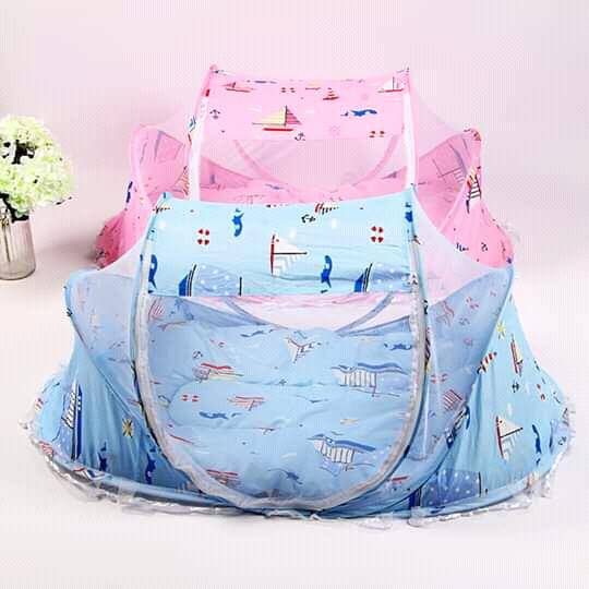 Portable Foldable Baby Sleeping Nest Cot with Mosquito Net | Travel Bed for Newborns | Lightweight Baby Bassinet in Pink & Blue