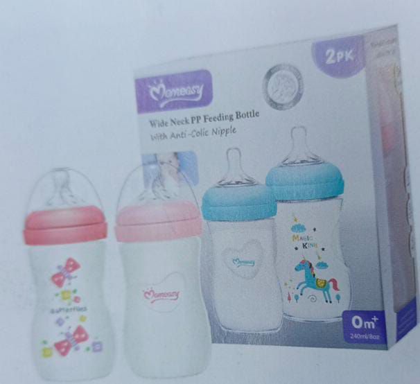 Momeasy Wide Neck Baby Feeding Bottles (2-Pack) – BPA-Free, Anti-Colic Design with Soft Silicone Nipple, 240ml Each