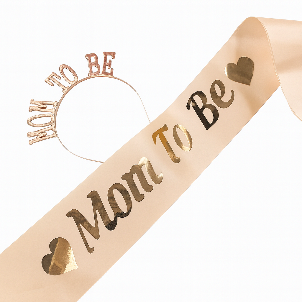 "Mom To Be" Sash and Crown – Elegant Baby Shower Accessory for Expectant Mothers