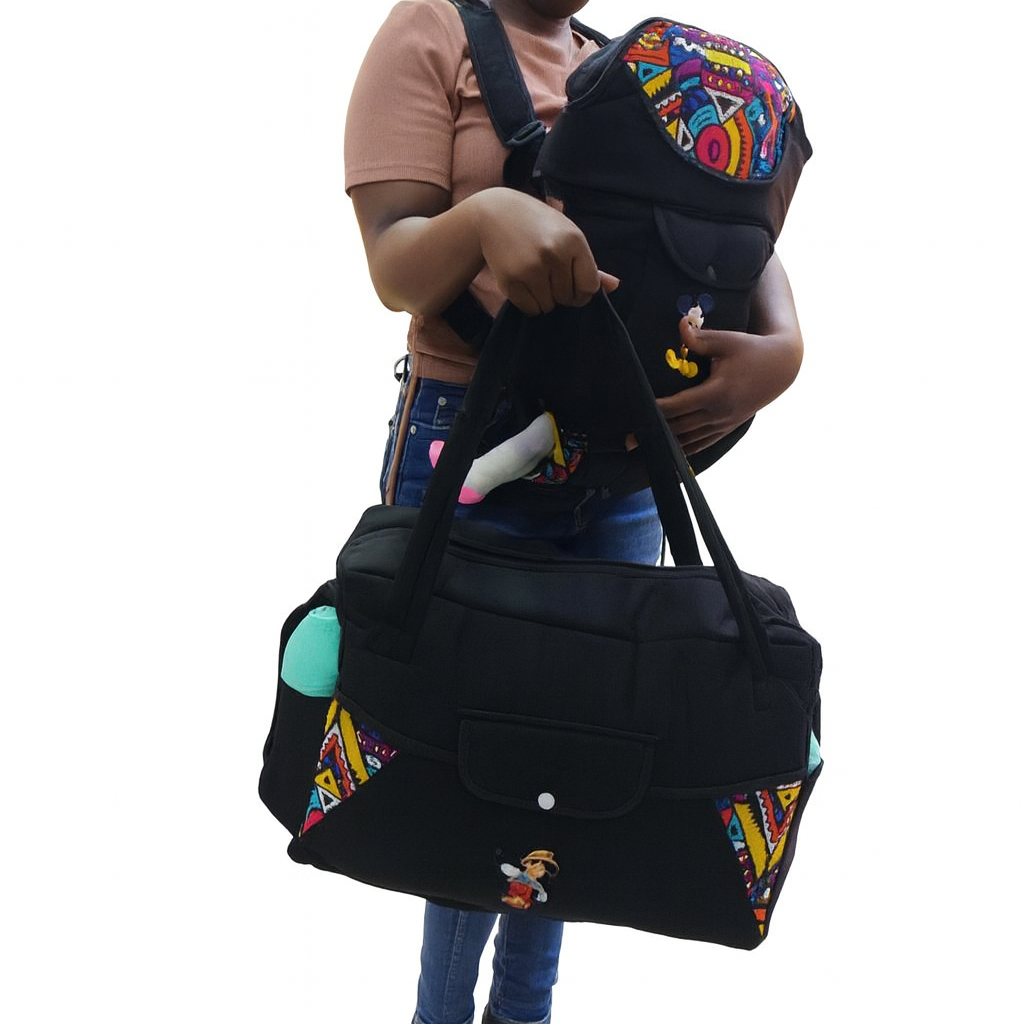 Baby Carrier and Ankara Baby Bag Combo – Comfortable Carrier with Stylish Multi-Use Diaper Bag