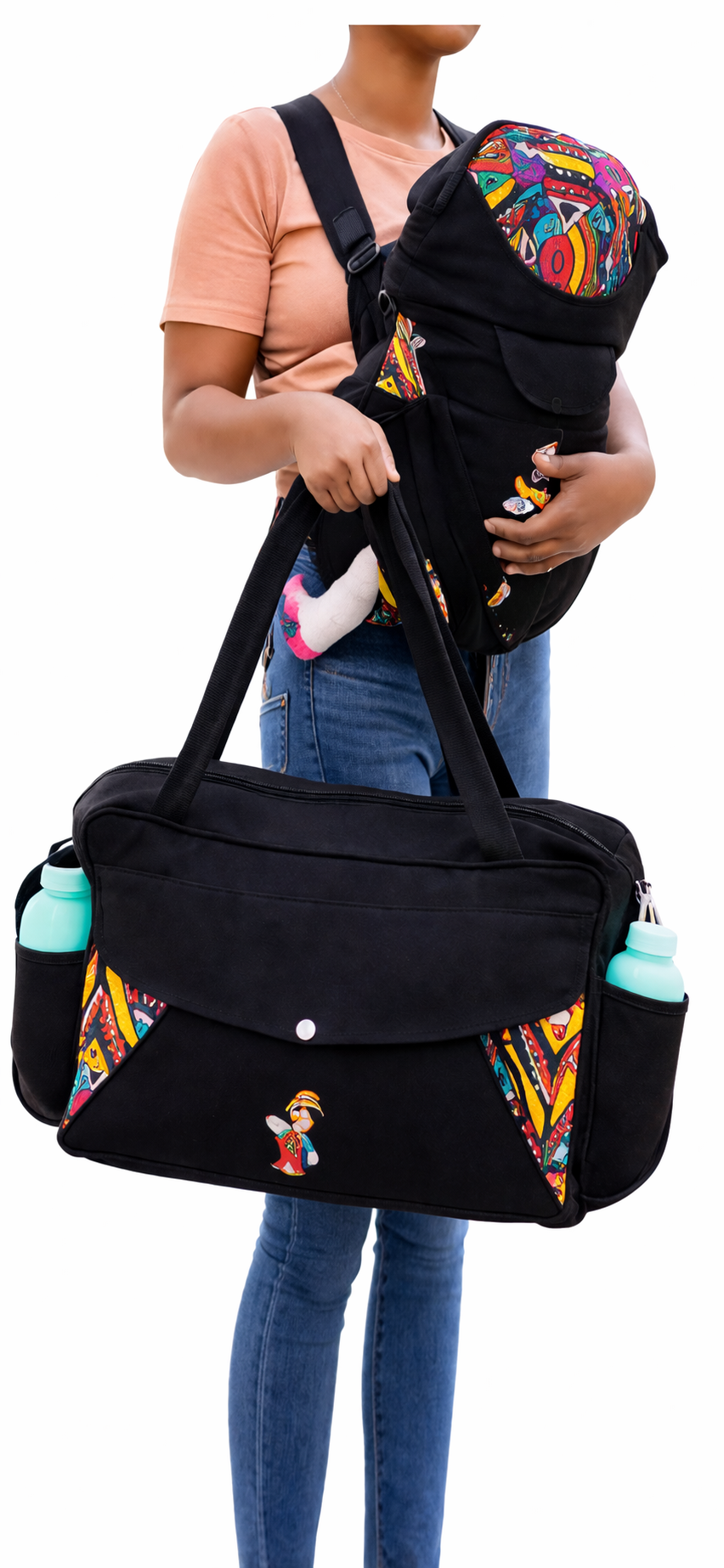 Baby Carrier and Ankara Baby Bag Combo – Comfortable Carrier with Stylish Multi-Use Diaper Bag
