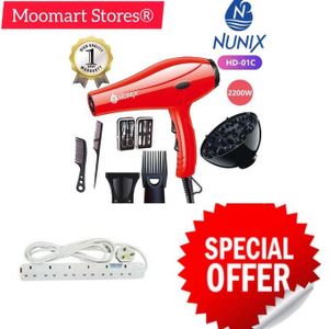 Nunix BLOW DRIER 2200W WITH ACCESORIES + FREE 4WAY POWER EXTENSION