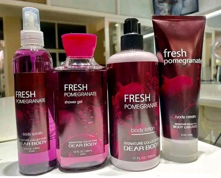 4 Pack My Dear Body Fresh Pomegranate Shower Gel, Body Spash, Body Cream and Body Lotion Sweet Fresh Scent Keep Fresh Body Lotion Shower Gel Skin CareSignature Collection Body Luxuries