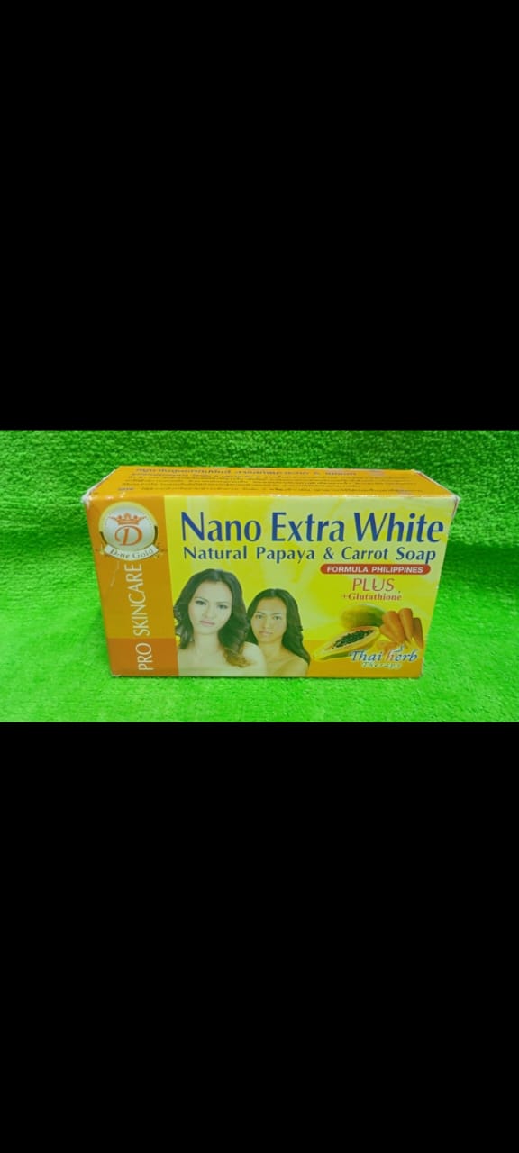 Nano Extra White Natural Papaya & Carrot Soap Plus Glutathione Exfoliates Brightly Whitens Gentle 160g