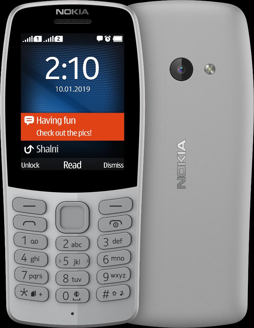 Nokia 210 phone ; Dual sim cards, Camera,  Flashlight and Torch, 1020mAh battery, Supports upto 32gb Memory card, 16MB internal storage, Bluetooth,  FM Radio, USB charging, Games and Mp3 player