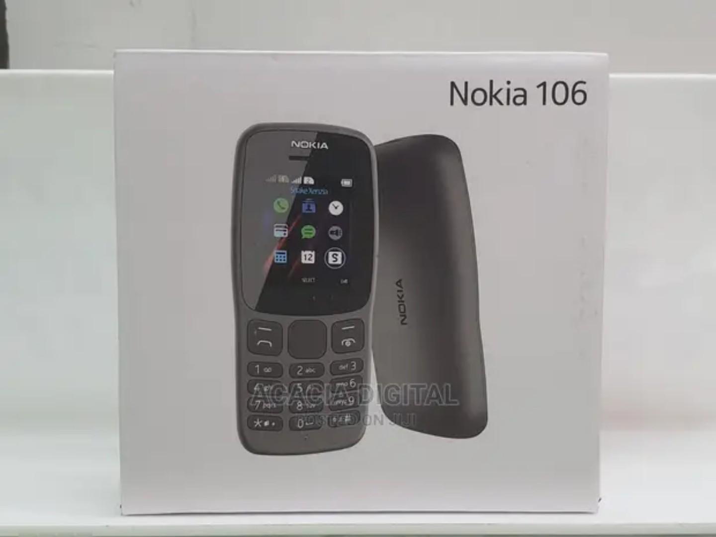 NOKIA 106 Nokia 106

￼

 Add to wishlist

Compare

4 MB RAM

4MB Storage

800mAh Battery

1.8-inch Display

Available in Black

Mediatek MT6261D

Nokia Series 30+