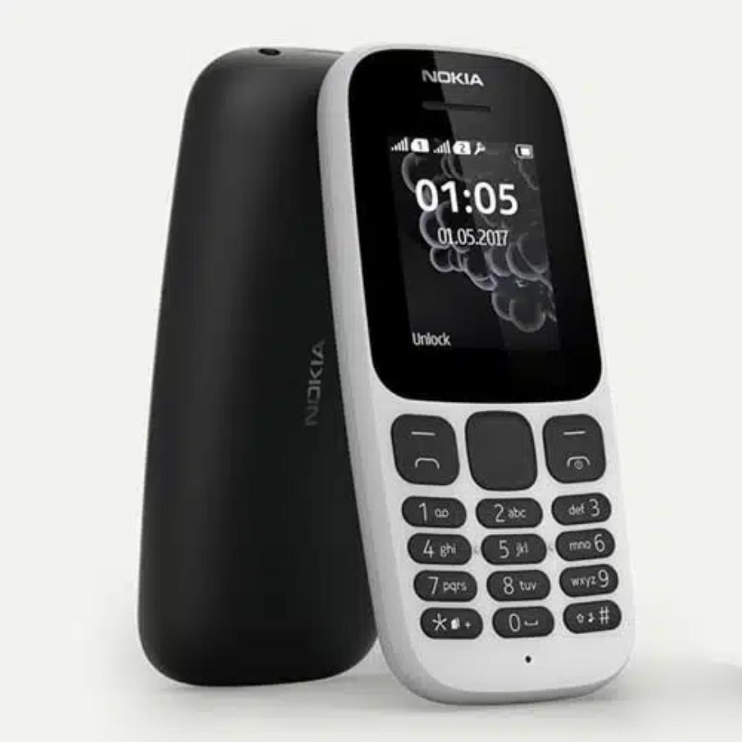 NOKIA 105.  Display 1.77′
Dual sim
Internal:4MB 4MB RAM
Resolution:120*160 pixels
Fm radio
800mAh removable battery
3.5mm Jack
New island keymat with separated keys for greater usability
Tough polycar