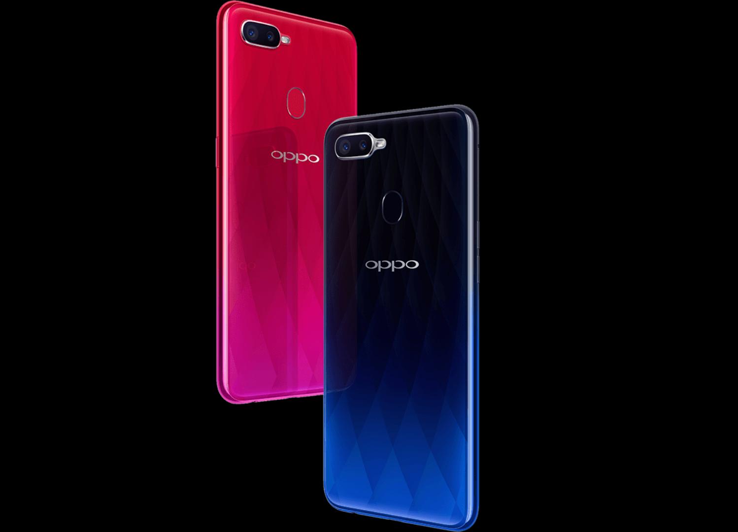 OPPO F9 

Color: Twilight Blue, Starry Purple
Operating System: ColorOS 5.2, based on Android 8.1
Processor: MTK P60
GPU: ARM Mali-G72 MP3 800MHz
Battery: 3500mAh (TYP) 3415mAh (MIN)
RAM: 4GB/6GB
Stor