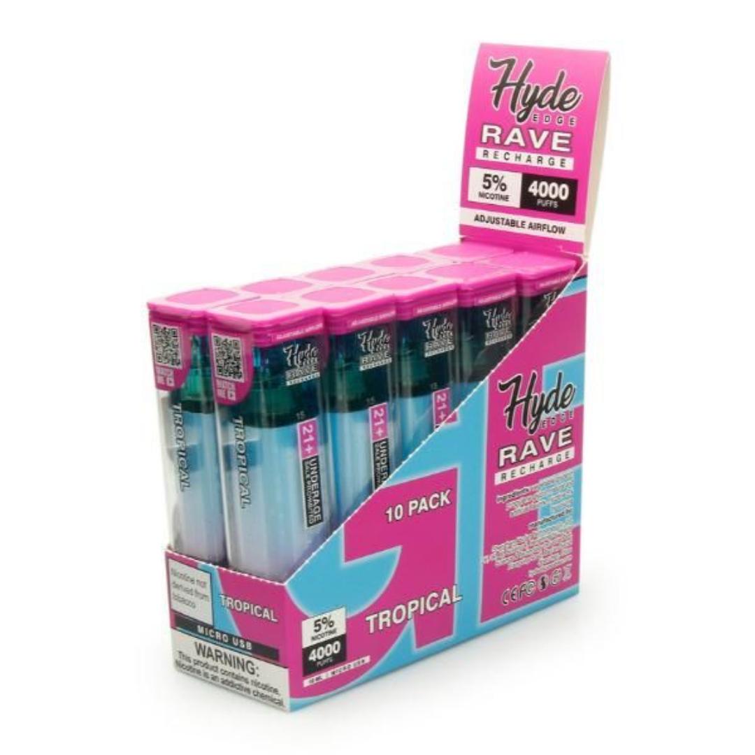Hyde Edge 50mg 4000 Puffs Vape The Hyde Edge Rave Disposable Vape is a compact and powerful vaping device. It offers an impressive 4,000 puffs, making it long-lasting. Available in 50mg (5.0%) nicotin