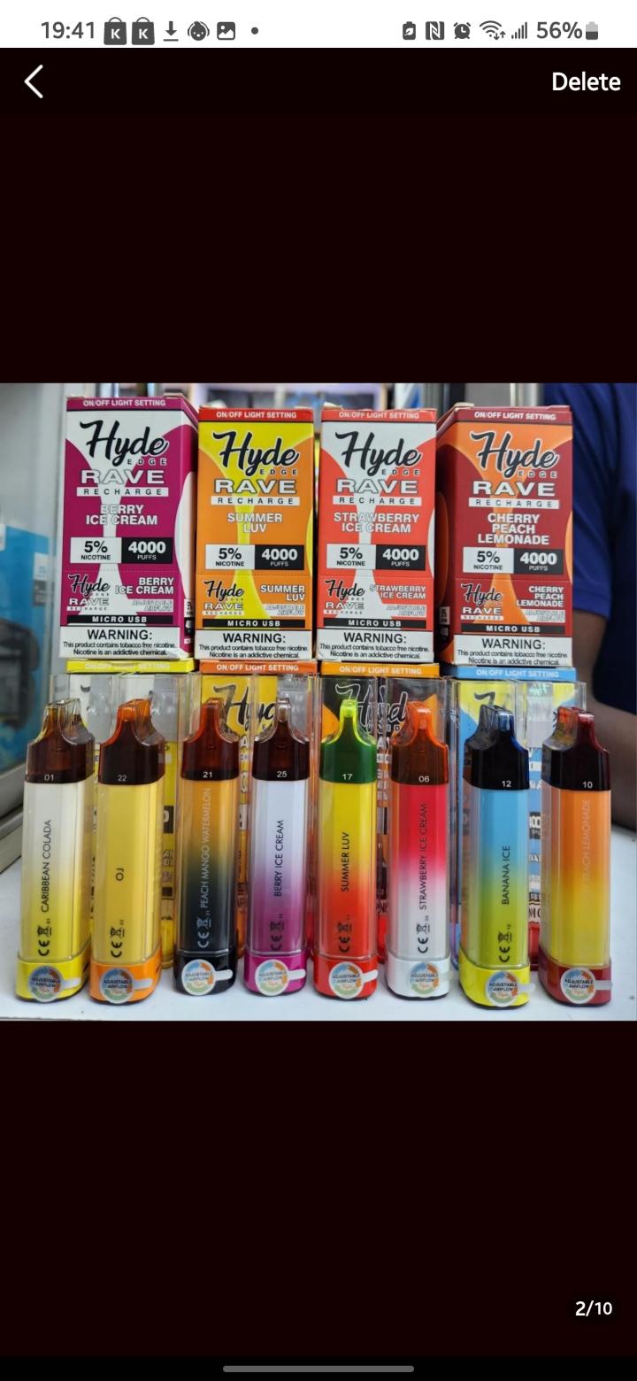 Hyde Edge 50mg 4000 Puffs Vape The Hyde Edge Rave Disposable Vape is a compact and powerful vaping device. It offers an impressive 4,000 puffs, making it long-lasting. Available in 50mg (5.0%) nicotin