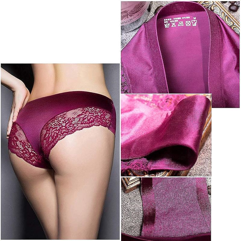 5Pcs Girl Soft Lace Panties Ice Silk Seamless Plus Size Underwear Women Briefs Underpants