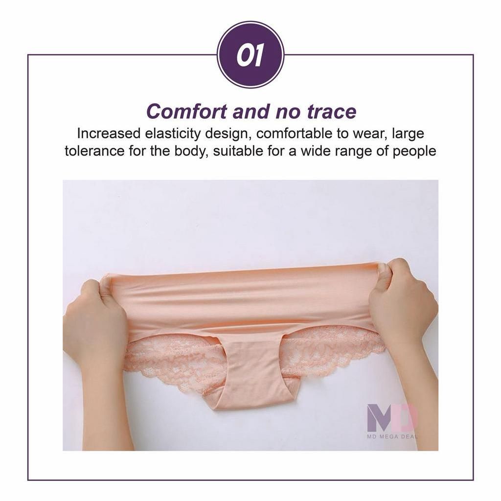 5Pcs Girl Soft Lace Panties Ice Silk Seamless Plus Size Underwear Women Briefs Underpants