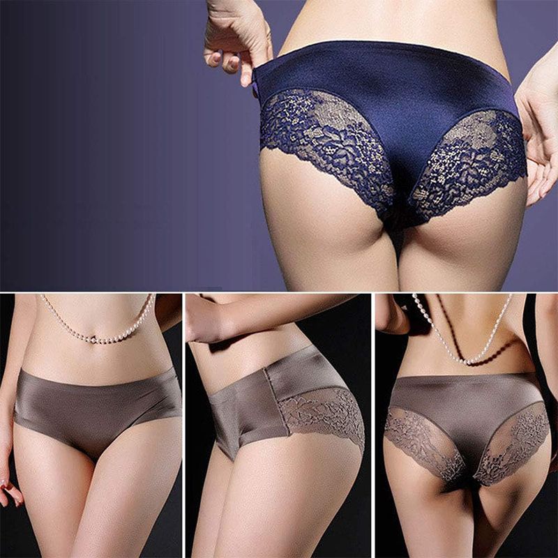 5Pcs Girl Soft Lace Panties Ice Silk Seamless Plus Size Underwear Women Briefs Underpants