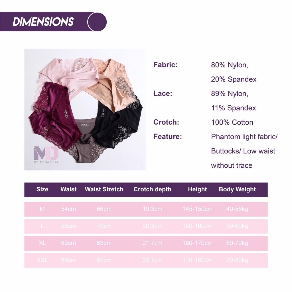 5Pcs Girl Soft Lace Panties Ice Silk Seamless Plus Size Underwear Women Briefs Underpants