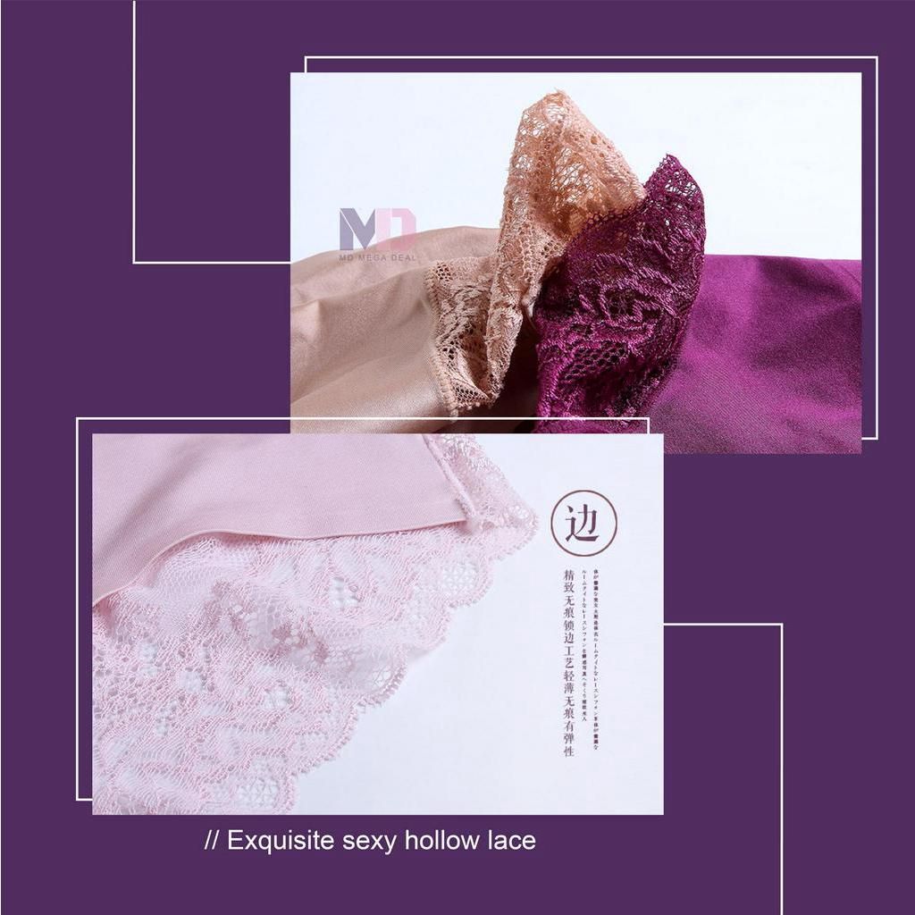 5Pcs Girl Soft Lace Panties Ice Silk Seamless Plus Size Underwear Women Briefs Underpants