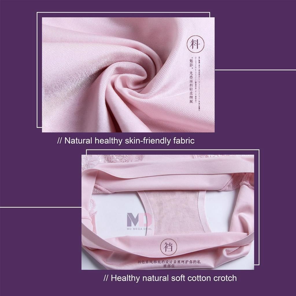 5Pcs Girl Soft Lace Panties Ice Silk Seamless Plus Size Underwear Women Briefs Underpants