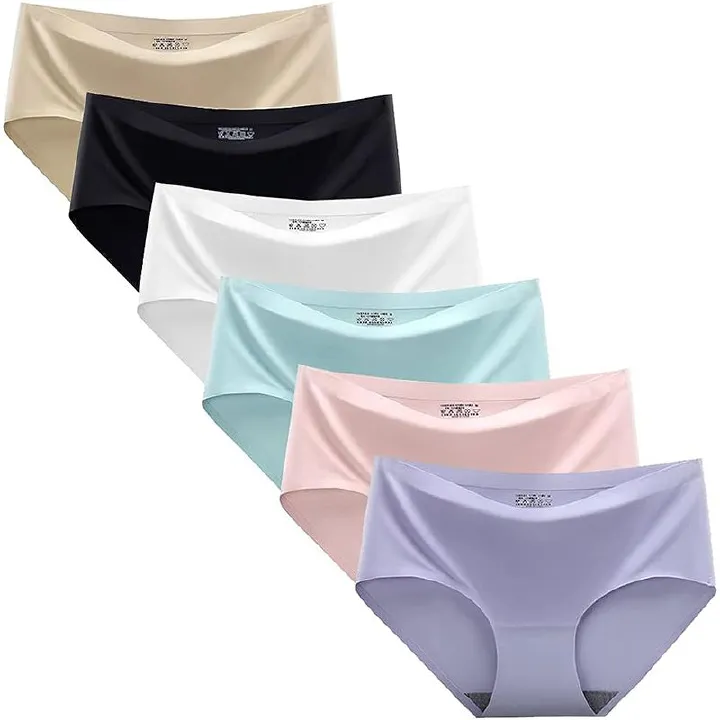 6Pcs Women's Seamless Briefs Comfort Ice Silk Underwear Multipack Mid Waist Laser Cut No Show Panties