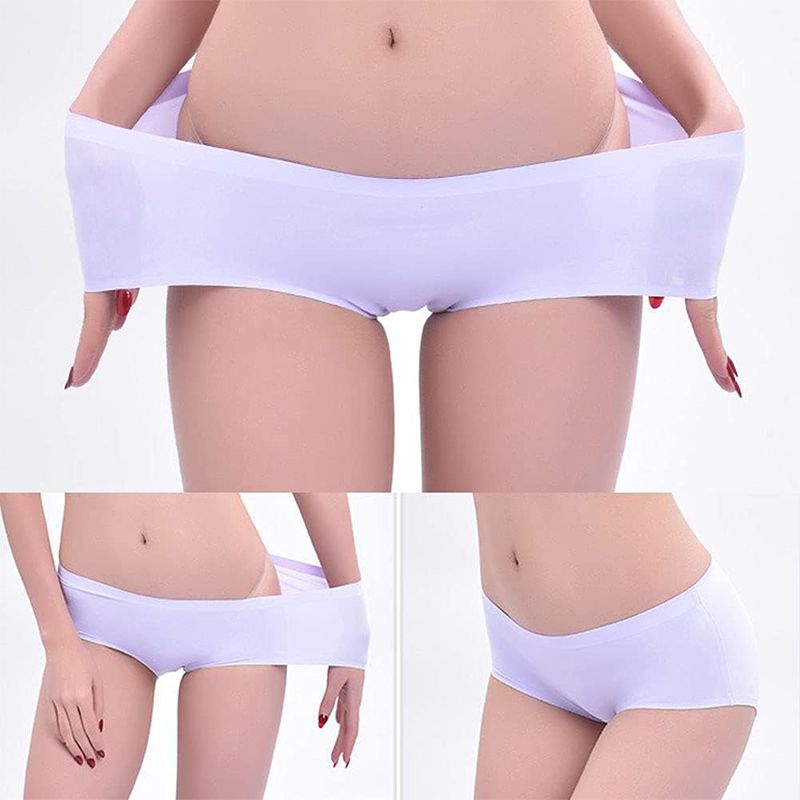 6Pcs Women's Seamless Briefs Comfort Ice Silk Underwear Multipack Mid Waist Laser Cut No Show Panties