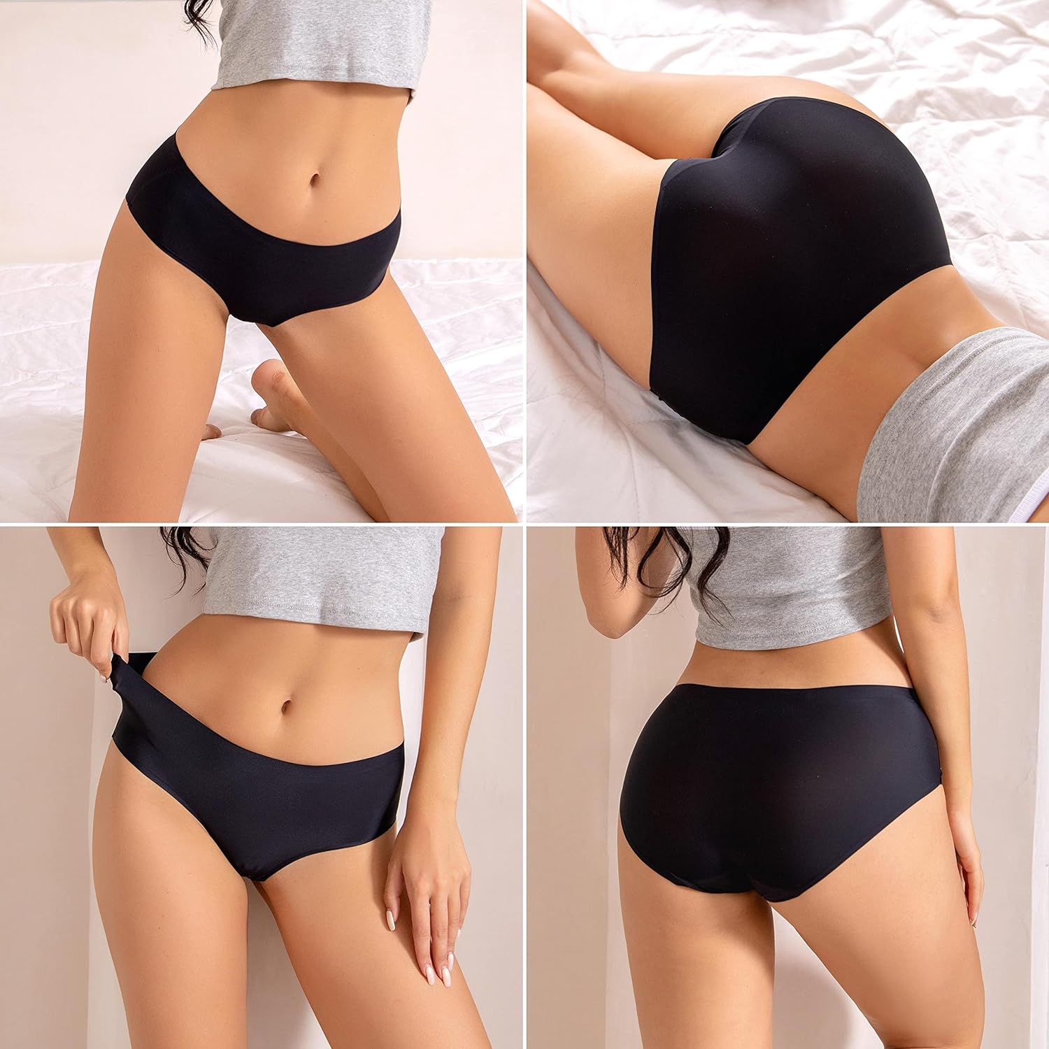 6Pcs Women's Seamless Briefs Comfort Ice Silk Underwear Multipack Mid Waist Laser Cut No Show Panties