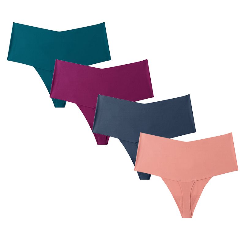 4 Pcs Women's Panties Laser Cut Ice Silk Panties V String Fitness Invisible Panties Interior High Waist Thong