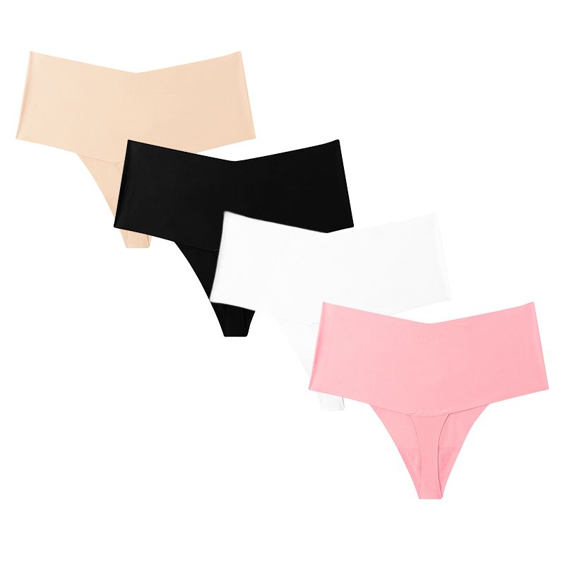 4 Pcs Women's Panties Laser Cut Ice Silk Panties V String Fitness Invisible Panties Interior High Waist Thong