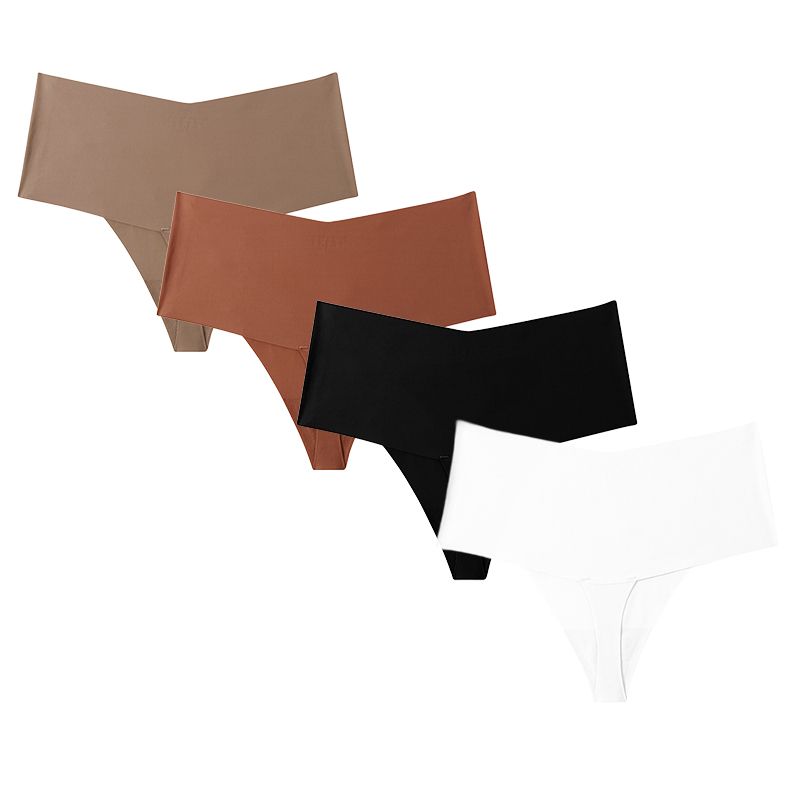 4 Pcs Women's Panties Laser Cut Ice Silk Panties V String Fitness Invisible Panties Interior High Waist Thong